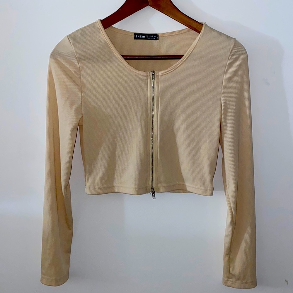 Cream Crop Top with middle zipper